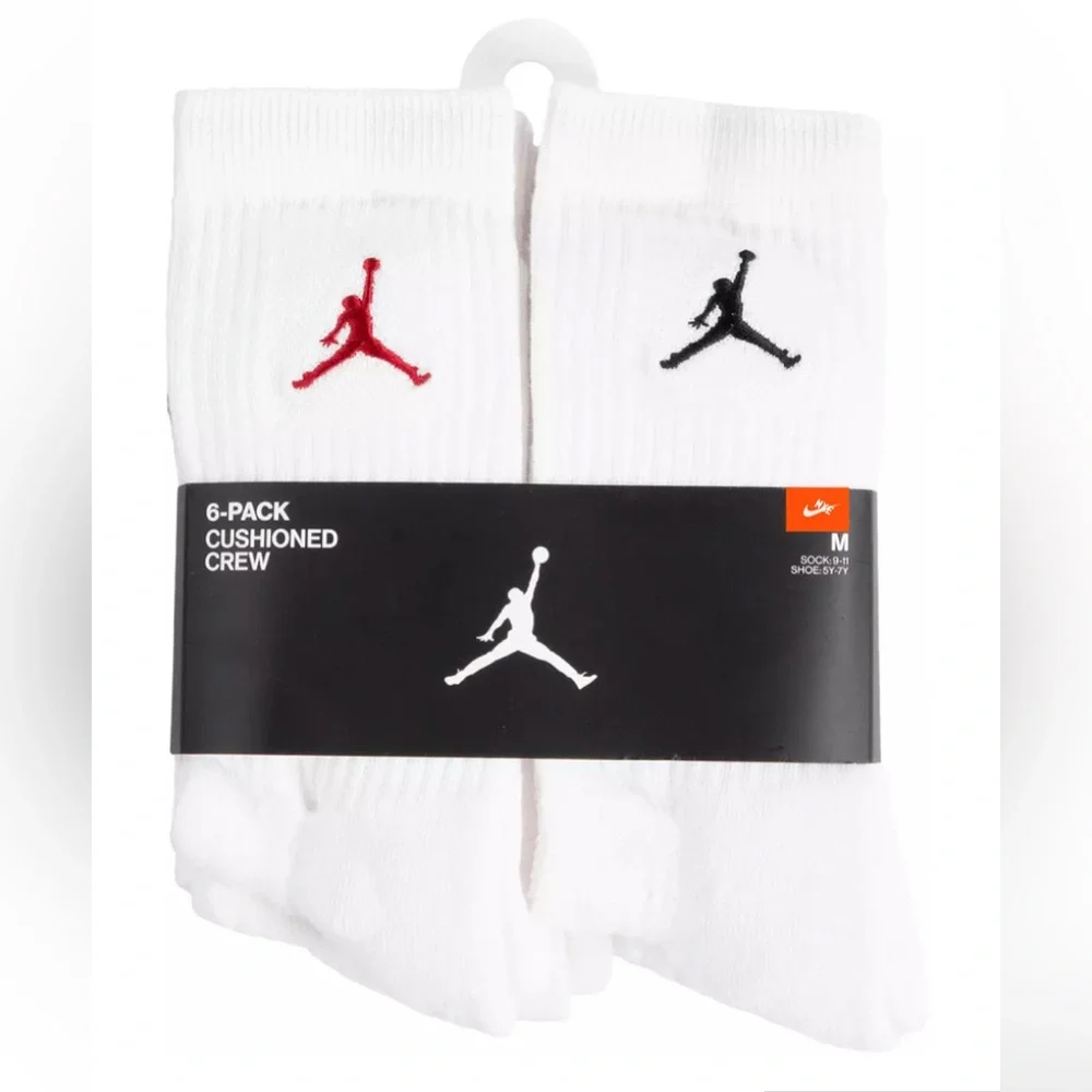 Nike Air Jordan Basketball Cushioned Crew Socks 6-Pack white adult size S M L XL